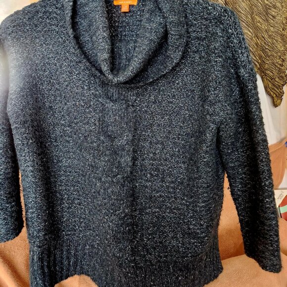 I6  So cozy lovely gray 12" cowl-neck oversized w/front design - Picture 2 of 5